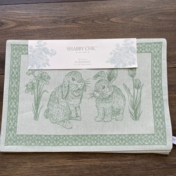 Shabby Chic Dining New Shabby Chic Set Of 4 Bunny Rabbit Green